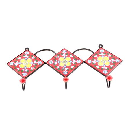 Red And Yellow Floral Ceramic Tiles Hooks